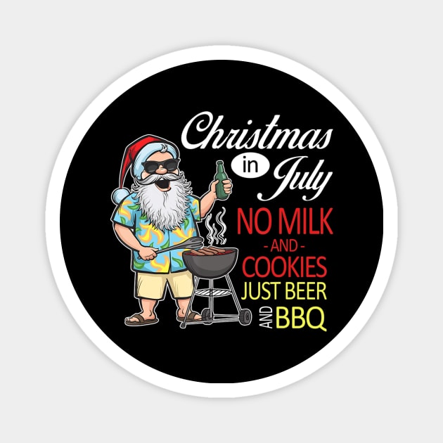 Beer And BBQ Christmas In July Santa Claus Summer Christmas Magnet by brandysarahch